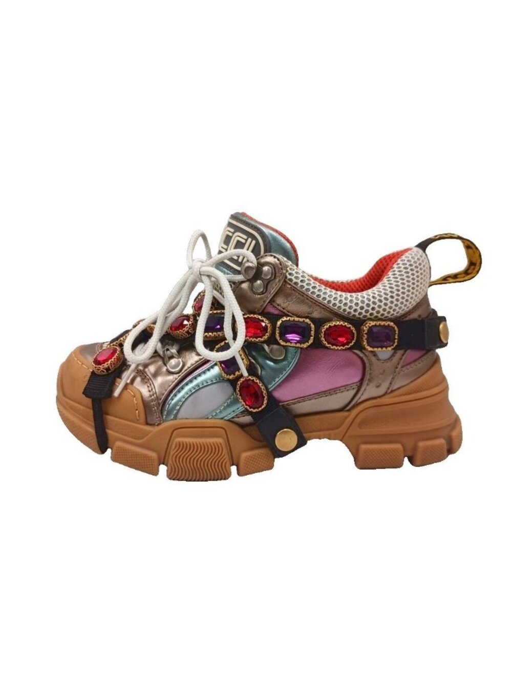Gucci Flash Trek Sneakers Bijou Multicolor Beige Red Purple White